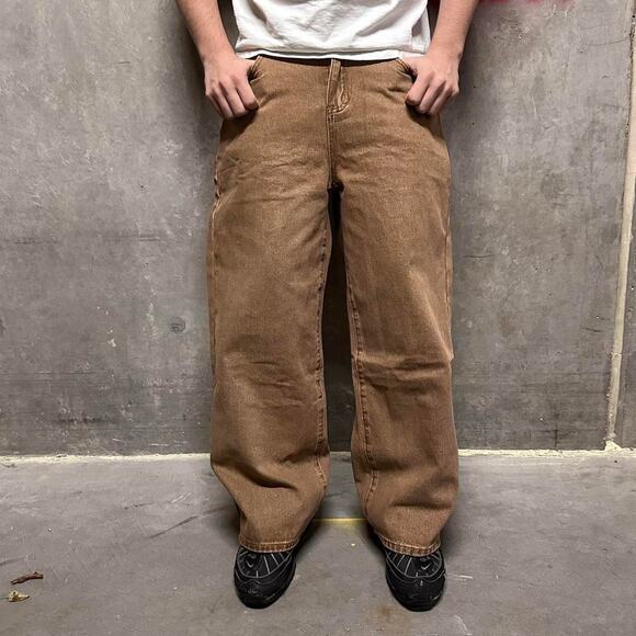 BAGGY BROWN WIDE LEG ESSENTIAL WAIST 34 MODELED
